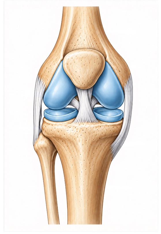Detailed anatomical illustration of the knee joint